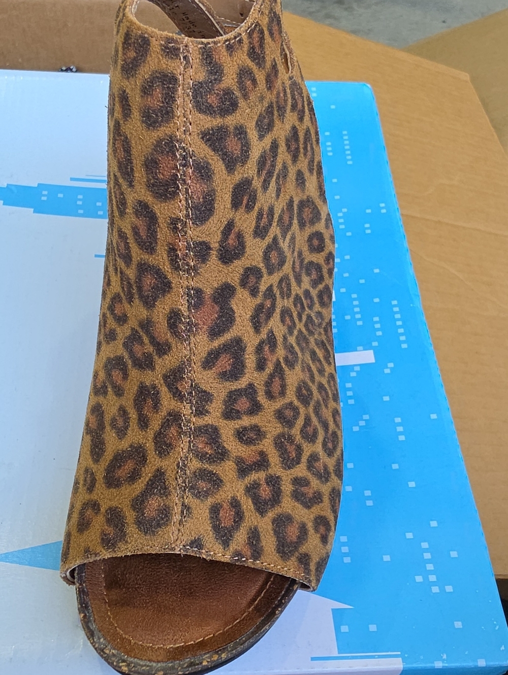 Leopard Print Suede Peep-Toe Bootie